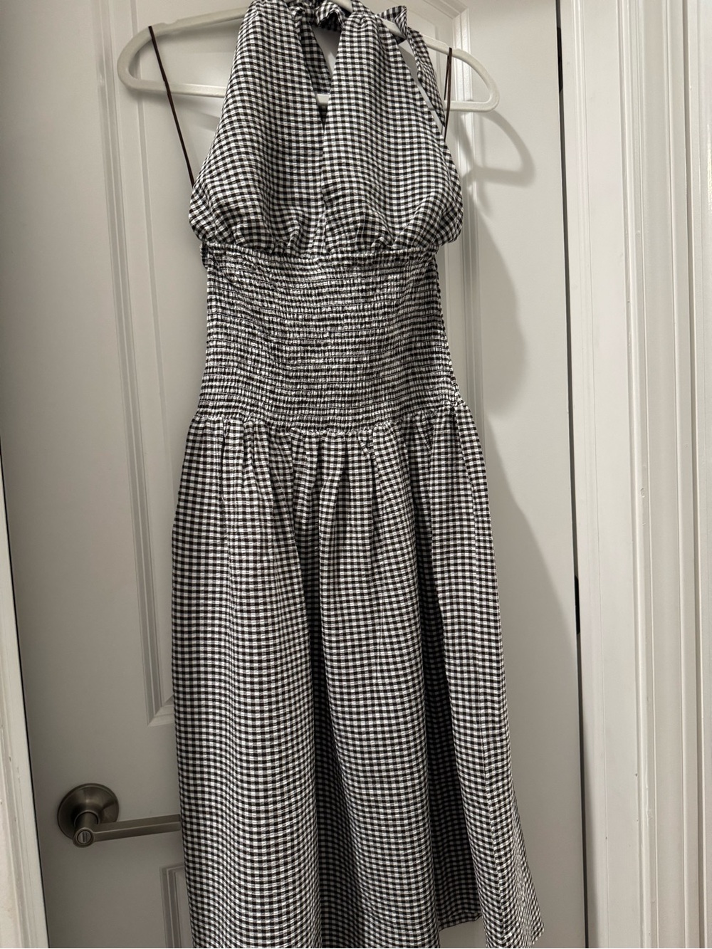 Wayf Black and White Gingham Halter Maxi